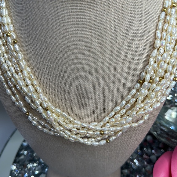 Genuine Seed pearl and 14k solid gold statement necklace - Picture 3 of 8
